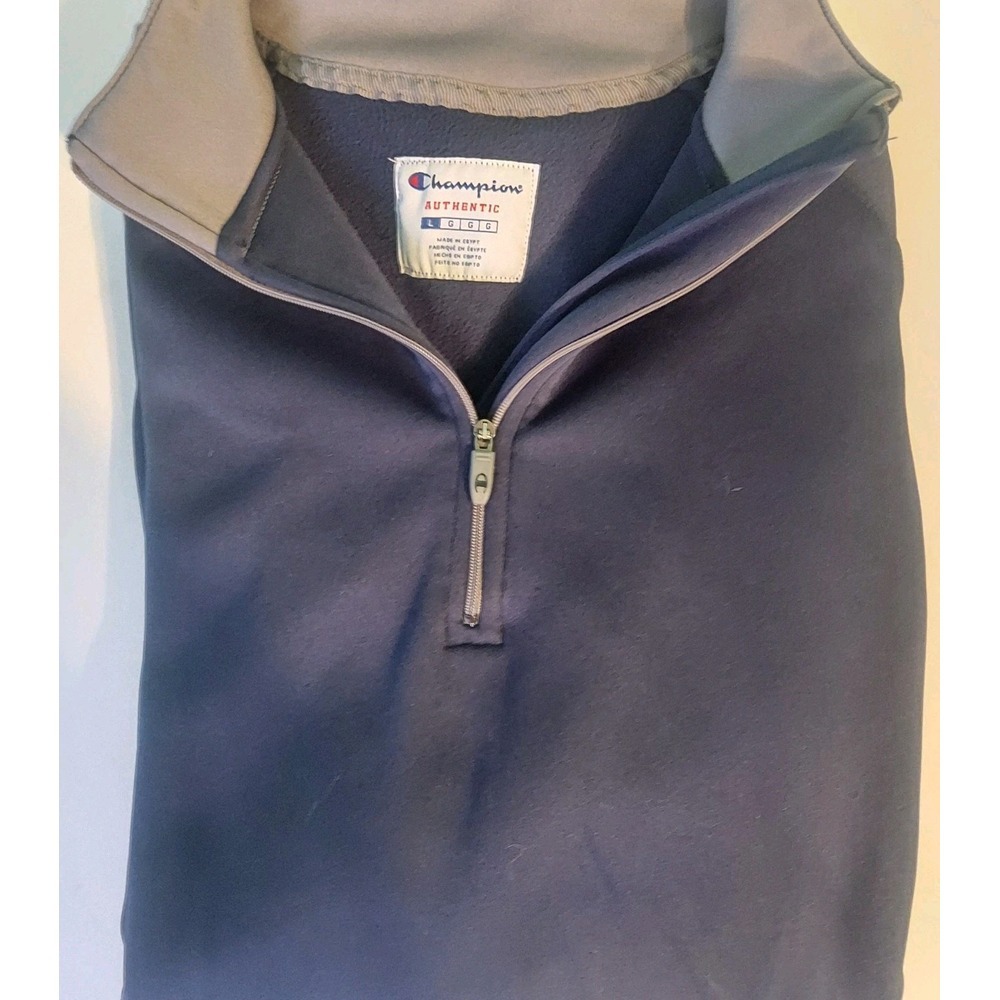 Men's Blue/gray L Champion Quarter Zip Pullover Jacket Fleece Lined Athletic